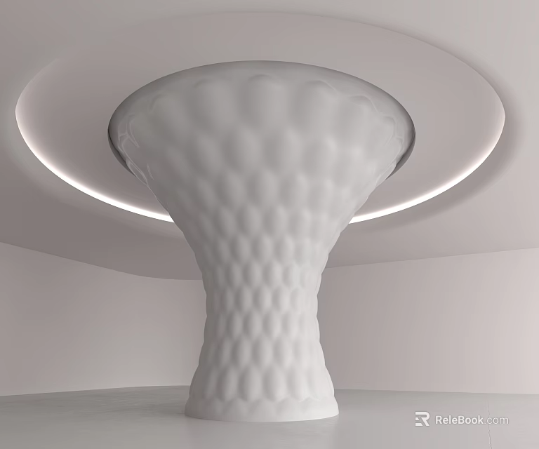White Pillar With Honeycomb Texture In Modern Space With Circular Lighting 3d model 
