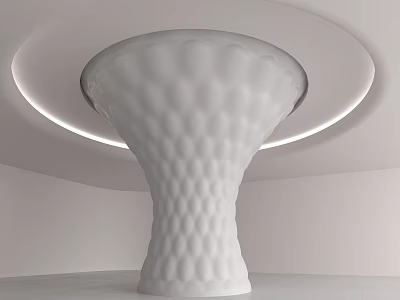 White Pillar With Honeycomb Texture In Modern Space With Circular Lighting 3d model