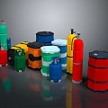 Colorful Industrial Storage Equipment With Cylindrical Drums And Gas Cylinders In Various Colors