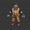 Bearded Man in Orange Vest and Work Pants Standing 3D Character Pose