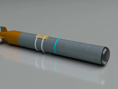 3D Model of Gray Missile Weapon With Orange Blue Stripes and White Rings 3d model