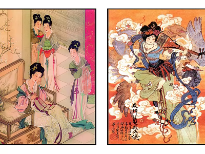 Traditional Chinese Figure Paintings Featuring Court Ladies And Mythical Characters In Traditional Costumes 3d model