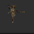 Mythical Humanoid Warrior With Golden Crown Red Accents Ornate Armor And Weapon
