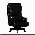 Glossy Black Leather Leisure Chair With Sturdy Wooden Base And Rolling Wheels