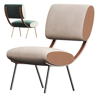 Modern Leisure Chair With Beige Upholstered Seat Brown Backrest And Metal Legs 3d model
