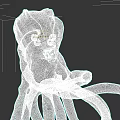 Black Tentacled Aquatic Animal with Blue Eyes and Red Circular Center in Dark Background