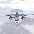 White Military Fighter Jet With Large Disc Radar Propeller Engines And Tail Emblem In Flight