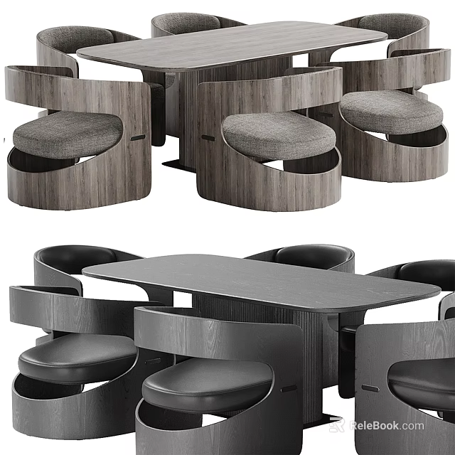 Modern Contemporary Dining Table Set With Wooden Chairs And Padded Seats 3d model 