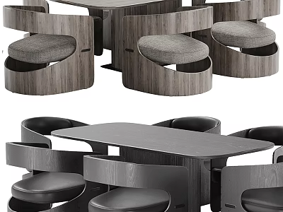 Modern Contemporary Dining Table Set With Wooden Chairs And Padded Seats 3d model