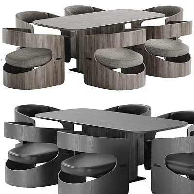 Modern Contemporary Dining Table Set With Wooden Chairs And Padded Seats 3d model