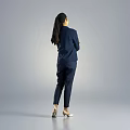 Professional Woman In Navy Blue Suit With White Blouse And Necklace Standing With Crossed Arms 3d model