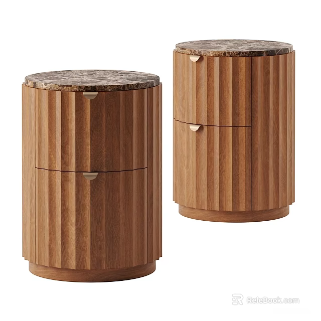 Wooden Bedside Tables With Vertical Stripe Design Marble Top And Two Drawers 3d model 