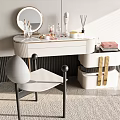 Elegant Modern Dressing Table With Round Mirror Cosmetics Marble Top And Storage Chair 3d model