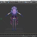 Fantasy Game and Movie Character With Purple Long Hair Horns Purple Gold Outfit Long Gloves