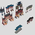 Traditional Chinese Architectural Models Featuring Green Roofs Red Frames And Detailed Designs
