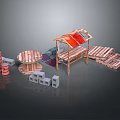 Wooden Scene Building Components With Pavilion Platforms Brick Stacks And Planks