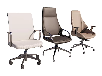 Modern Office Chairs In Three Colors With Caster Wheels For Workspace 3d model