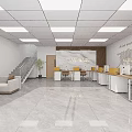 Bright Modern Service Hall Interior With Service Counters Waiting Sofas And Green Plants 3d model