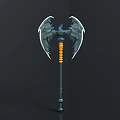 Fantasy Winged Axe Weapon 3D Model With Orange Black Handle Metal Blade