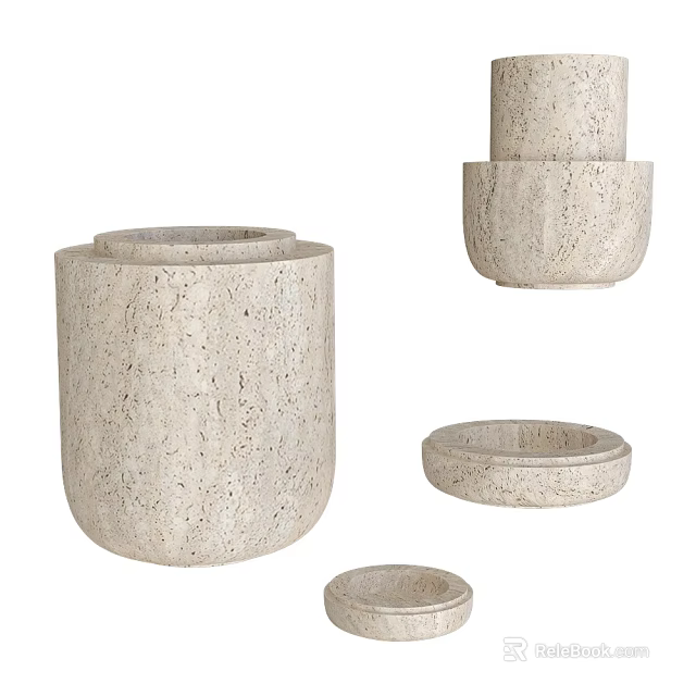 Decorative Stone Vases With Cylindrical Design Natural Texture And Varied Sizes For Home Decor 3d model 