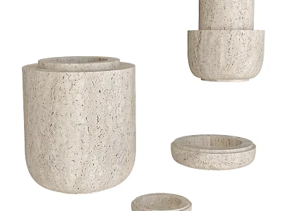 Decorative Stone Vases With Cylindrical Design Natural Texture And Varied Sizes For Home Decor 3d model
