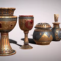 Egyptian Style Decorative Ornament Set With Gold Black Carved Patterns And Mask Design