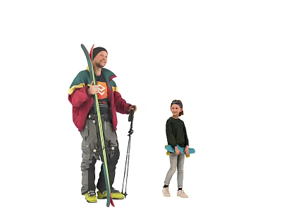 Adult and Child With Ski Poles and Boards Ready for Winter Ski Adventure 3d model