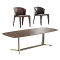 Sleek Rectangular Wooden Dining Table Set With Leather Upholstered Dining Chairs 3d model