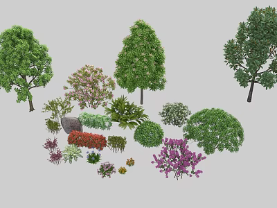 Various Types of Arbor Trees With Shrubs And Flowering Plants In Garden Landscape 3d model