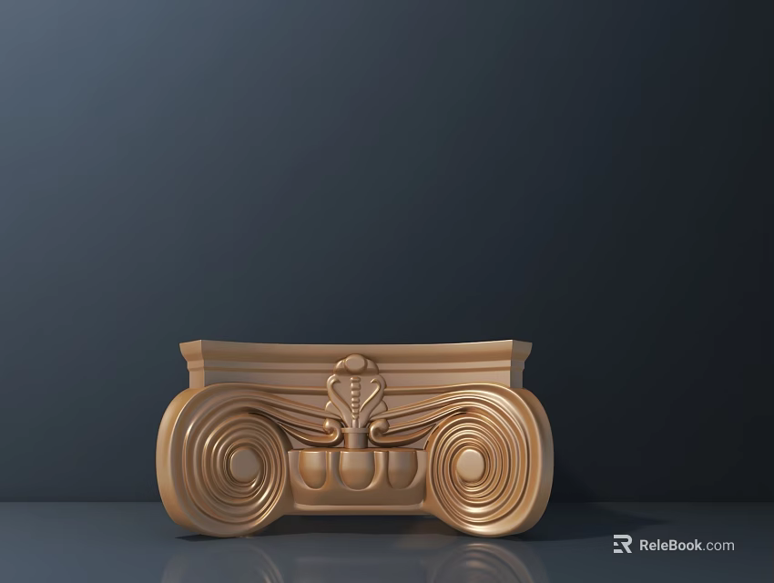 Golden Intricate Carved Decorative Piece With Curved Patterns And Ornate Details 3d model 