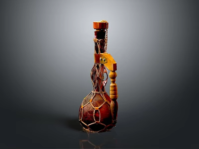 Traditional Wooden String Instrument With Carved Design And Decorative Net 3d model