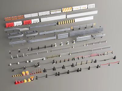 Essential Road Infrastructure Components With Guardrails Traffic Signs Reflective Strips And Curb Elements 3d model