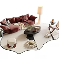 Stylish Red Sofa And Coffee Table Set With Cushions Plant Floor Lamp And Stool