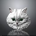 White Fluffy Cat With Green Eyes In Close Up View On Gray Background With Reflection 3d model