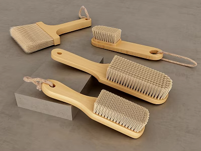 Wooden Bathroom Small Cleaning Brushes With Hanging Rope And Bristles 3d model