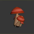 Three Red Striped Vegetable Mushrooms in Decorative Cartoon Style with Brown Base