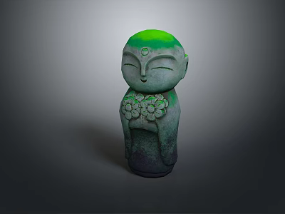 Man Figurine With Green Head Closed Eyes And Floral Body Patterns Design 3d model