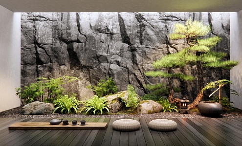 Indoor landscape landscaping courtyard sketch stone landscape stone plant landscape plant pile pine rubble stone background wall 3d model