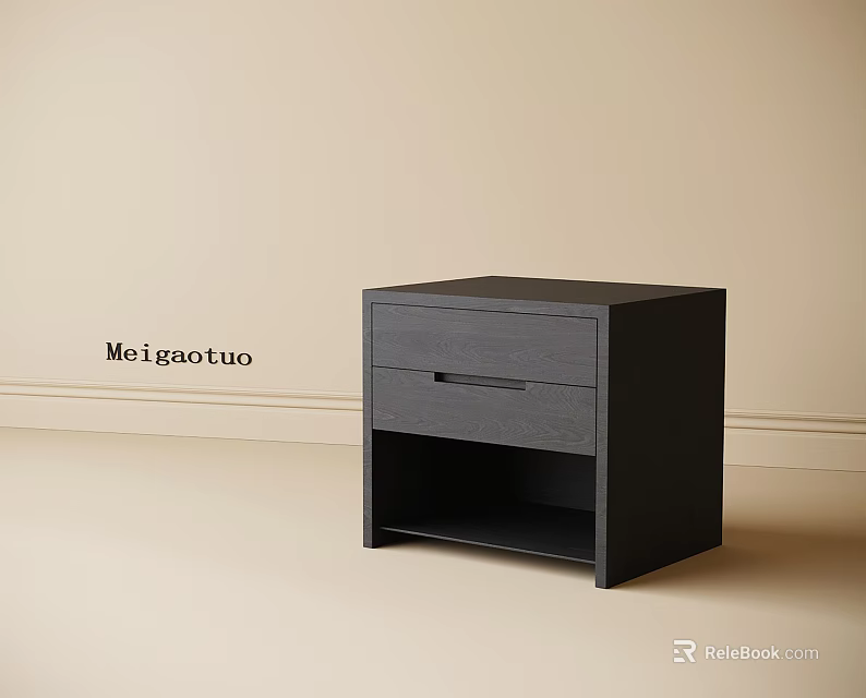 Modern Minimalist Black Bedside Table with One Drawer and Open Lower Shelf 3d model