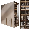 Modern Decorative Cabinet With Wooden Surface Golden Handles And Glass Doors Displaying Books Vases
