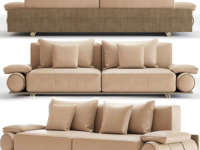 Modern Two Seater Sofa With Plush Beige Cushions Velvet Upholstery And Curved Armrests 3d model