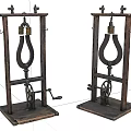 Vintage Industrial Equipment With Wooden Frame And Metal Mechanical Press Parts