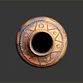 Handmade Traditional Pottery Sculpture With Carved Red Decorative Patterns And Orange Body