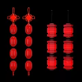 Red Chinese Lanterns With Hanging Knots And Multi Layered Designs On Black Background