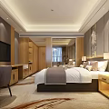 Modern Hotel Guest Room With Double Bed TV Wooden Desk And Decorative Painting