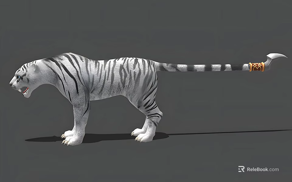 White Striped Reptile Standing With Open Mouth In Gray Background 3d model 