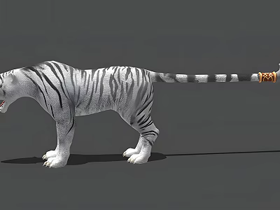 White Striped Reptile Standing With Open Mouth In Gray Background 3d model