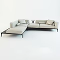 Modern Beige Sectional Sofa With Black Metal Legs And Small Side Table 3d model