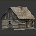 Log Cabin Model With Weathered Wooden Structure Roof Chimney Windows And Door