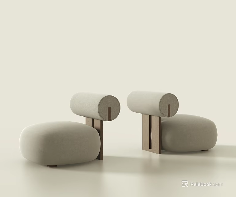 Light Gray Modern Minimalist Single Sofa With Cylindrical Backrest And Square Base In Light Background 3d model